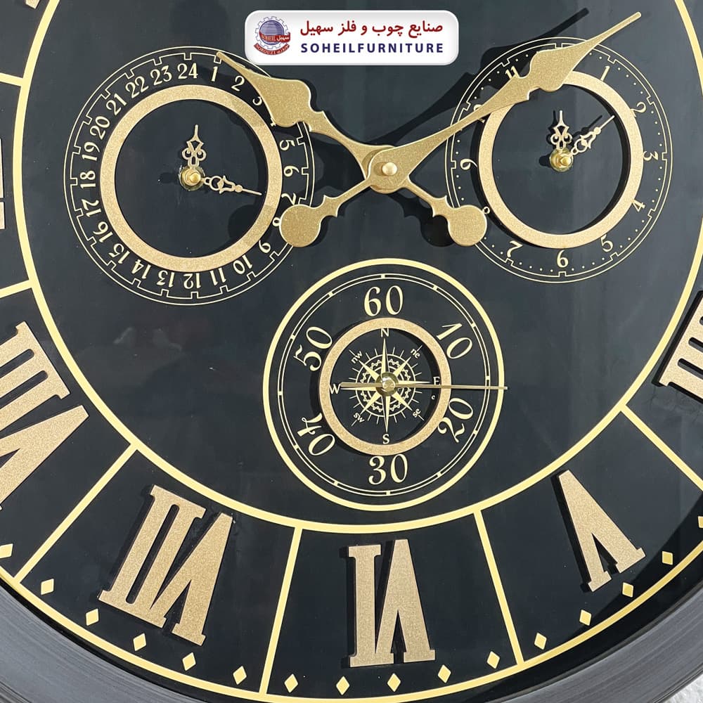 ساعت دیواری چوبی سایز بزرگ اعداد یونانی مدل 7005 سهیل (ساعت دیواری 4 موتوره) — تصویر ۴