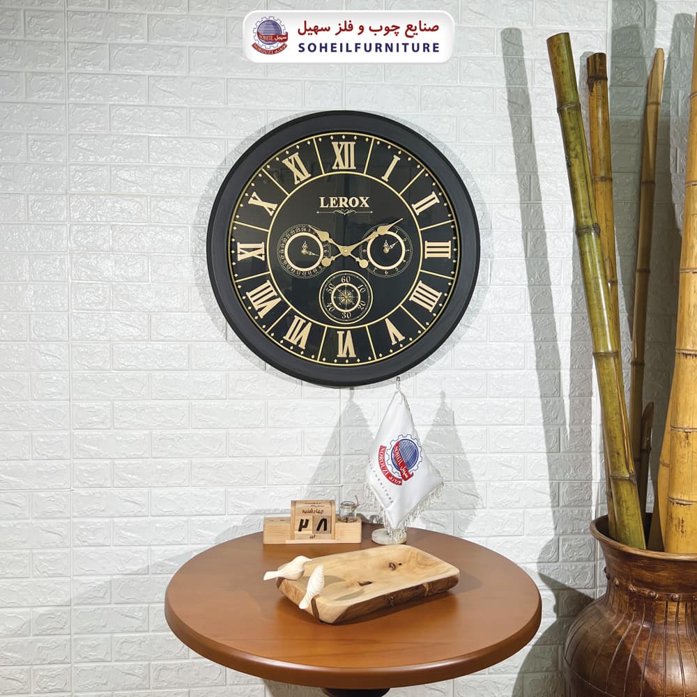 ساعت دیواری چوبی سایز بزرگ اعداد یونانی مدل 7005 سهیل (ساعت دیواری 4 موتوره)