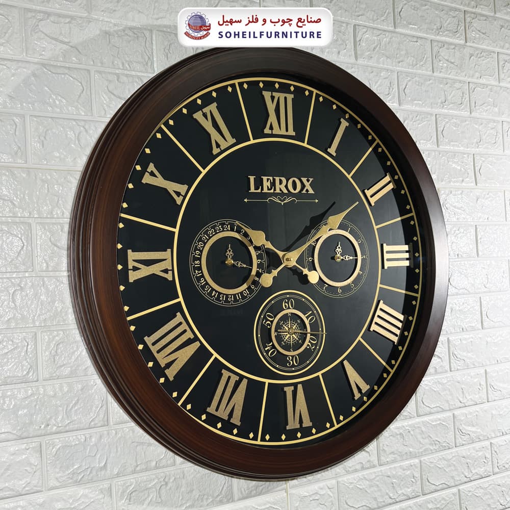 ساعت دیواری چوبی سایز بزرگ اعداد یونانی مدل 7002 سهیل (ساعت دیواری 4 موتوره) — تصویر ۳