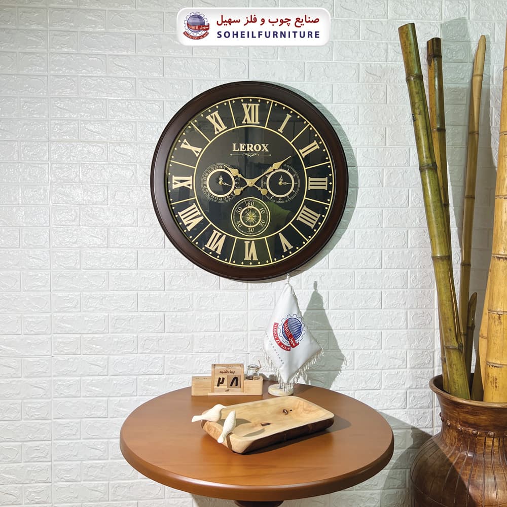 ساعت دیواری چوبی سایز بزرگ اعداد یونانی مدل 7002 سهیل (ساعت دیواری 4 موتوره)