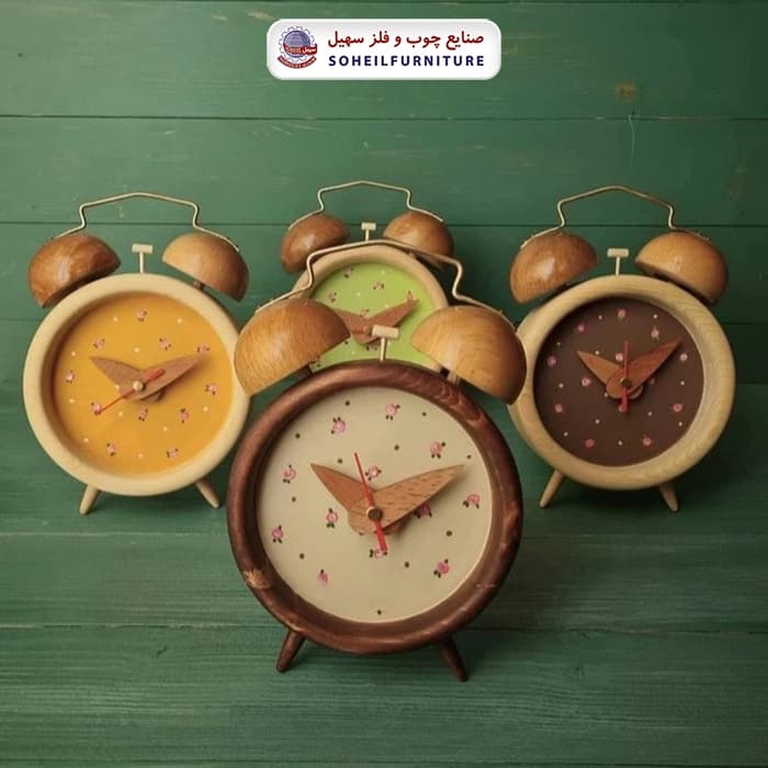 ساعت رومیزی فانتزی چوبی مدرن شماطه دار (زنگوله دار) سهیل