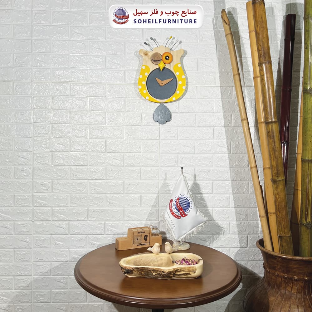 ساعت دیواری چوبی فانتزی مدل جغد سهیل — تصویر ۲