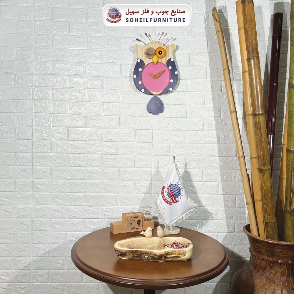 ساعت دیواری چوبی فانتزی مدل جغد سهیل — تصویر ۴