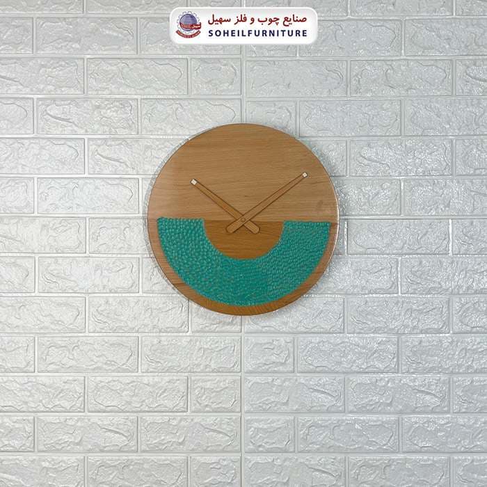 ساعت دیواری چوبی روستیک مدل چنار فیروزه ای سهیل — تصویر ۶