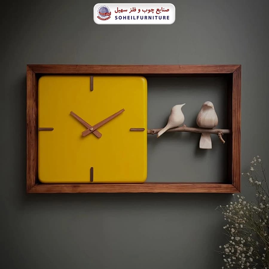 ساعت دیواری چوبی مدرن پرنده دار مدل M30 افقی سهیل