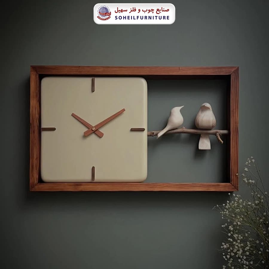ساعت دیواری چوبی مدرن مدل M25 افقی سهیل