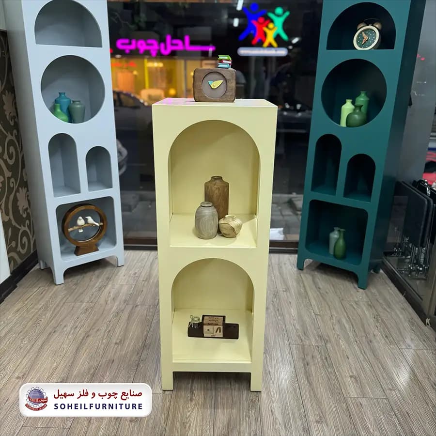 ویترین استند مینیمال پینترستی مدل هلالی دو طبقه سهیل — تصویر ۲