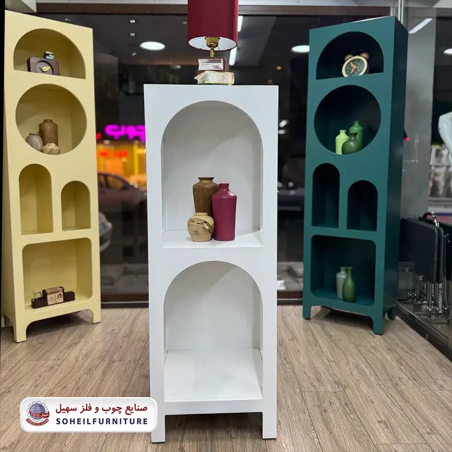 ویترین استند مینیمال پینترستی مدل هلالی دو طبقه سهیل — تصویر ۴