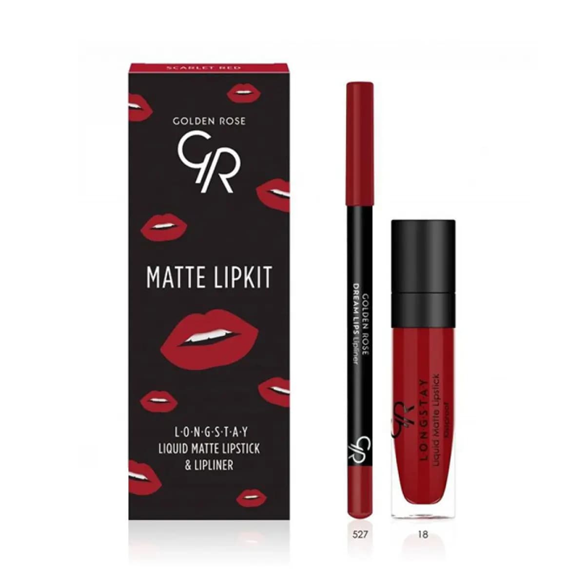 کیت خط لب و رژ لب مایع مات گلدن رز مدل Matte Lipkit (قرمز اسکارلت)
