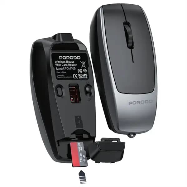موس بی‌سیم با کارت‌خوان پرودو مدل Porodo 1600DPI Wireless Mouse with Card Reader