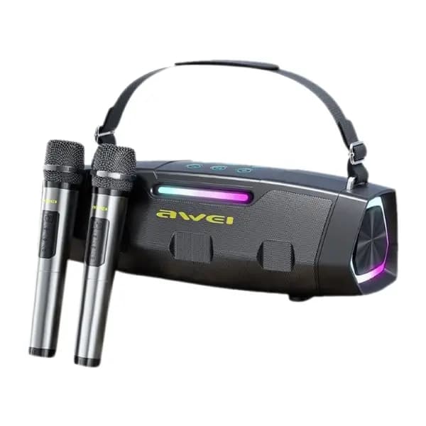 اسپیکر بلوتوثی 30 وات قابلحمل کارائوکه و دو میکروفون بیسیم اوی مدل Awie KT-28
