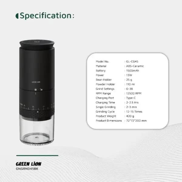 آسیاب قهوه قابل حمل شارژی گرین لاین مدل Green Lion Grind Pro Coffee Grinder-Rechargeable — تصویر ۵