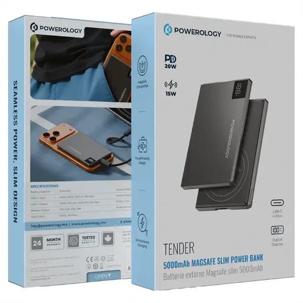 پاوربانک 5000 هزار مگ سیف پاورولوژی مدل Powerology Tender 5000mAh MagSafe Slim — تصویر ۷