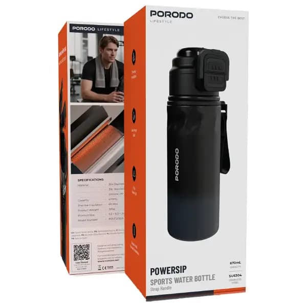 قمقمه ورزشی به همراه بند حمل پرودو مدل Porodo Lifestyle Powersip Sports Water Bottle with Strap Handle — تصویر ۴