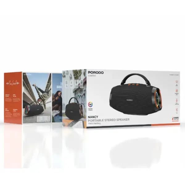 اسپیکر استریو قابل‌حمل با قابلیت اتصال TWS پرودو مدل Porodo Soundtec Nancy Portable Stereo Speaker TWS Pairing — تصویر ۵