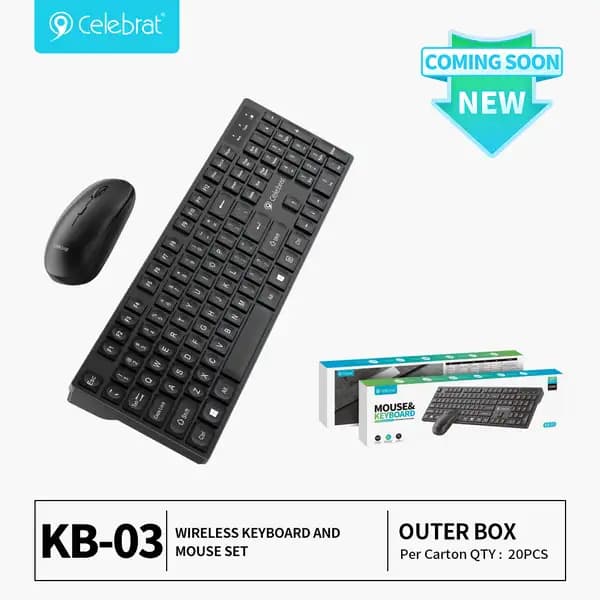 ست کیبورد و ماوس بی‌سیم ارگونومیک و بی‌صدا سلبریت مدل Celebrat KB-03 Silent Ergonomic Wireless Keyboard and Mouse Set — تصویر ۸