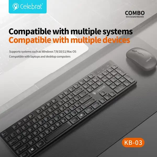 ست کیبورد و ماوس بی‌سیم ارگونومیک و بی‌صدا سلبریت مدل Celebrat KB-03 Silent Ergonomic Wireless Keyboard and Mouse Set — تصویر ۵
