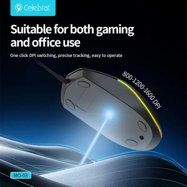 موس اداری و گیمینگ RGB سلبریت مدل Celebrat MO-03 RGB Office & Gaming Mouse — تصویر ۳