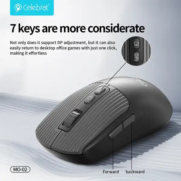 موس بی‌سیم دوحالته و بی‌صدا سلبریت مدل Celebrat MO-02 Silent Dual-Mode — تصویر ۴