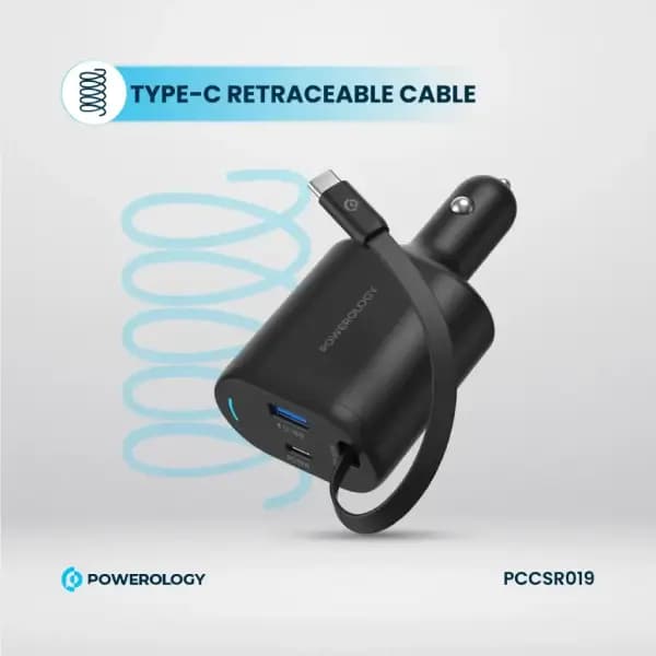 شارژر فندکی جمعشونده 103 وات با درگاه Type-C پاورولوژی مدل Powerology Type-C Retractable Car Charger 103W — تصویر ۲