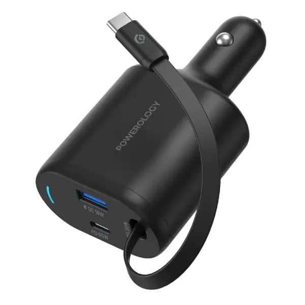 شارژر فندکی جمع‌شونده 103 وات با درگاه Type-C پاورولوژی مدل Powerology Type-C Retractable Car Charger 103W
