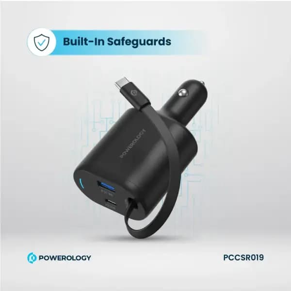 شارژر فندکی جمعشونده 103 وات با درگاه Type-C پاورولوژی مدل Powerology Type-C Retractable Car Charger 103W — تصویر ۴