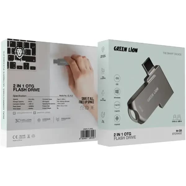 فلش مموری ۲ در ۱ OTG USB-C با رابط USB 3.0 گرین لاین مدل Green Lion 2 in 1 OTG USB-C Flash Drive USB 3.0 — تصویر ۳
