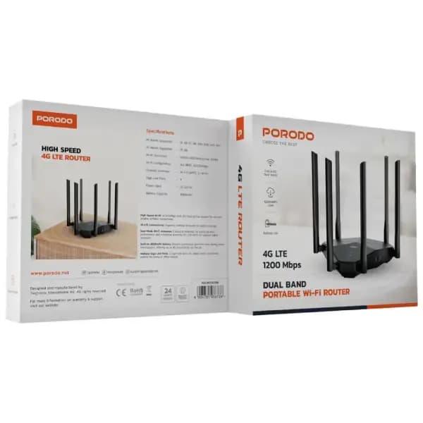 روتر وای فای 6 آنتن قابل حمل پرودو مدل Porodo Dual Band Portable Wi-Fi Router PDLFST207BK — تصویر ۶