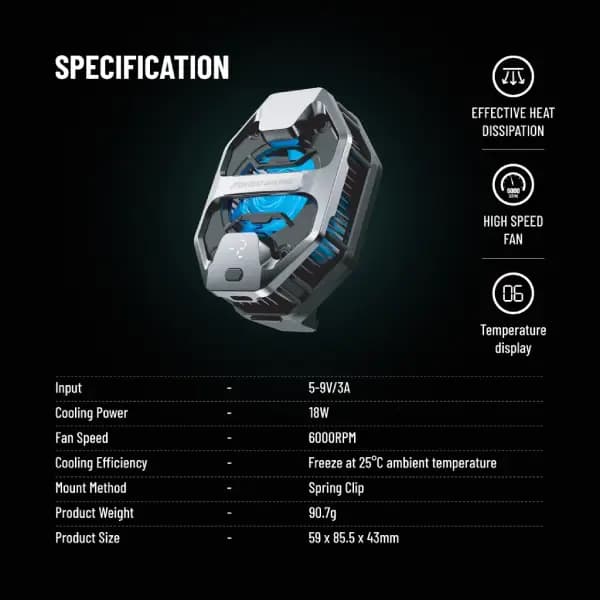 فن خنک کننده موبایل پرودو مدل Porodo Gaming Freezing Semiconductor Mobile Cooling and Display PDX632 — تصویر ۵