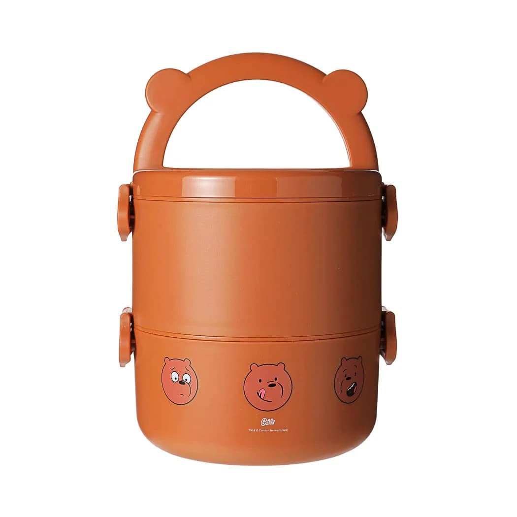 ظرف نگهدارنده غذا مینیسو، مدل We Bare Bears Collection Double Layered Bento Box، گریزی ما خرسها،دو طبقه، قهوایی، 1800 میلی لیتر