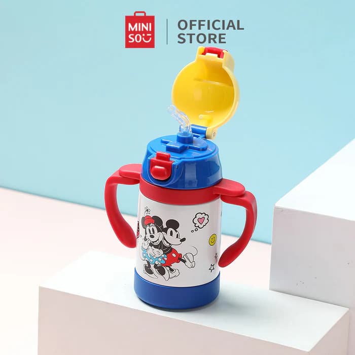 قمقمه وکیوم مینیسو، مدل Mickey Mouse Series Insulated Bottle with Handle، طرح میکی موس، استیل،آبی/قرمز/زرد، 250میلی لیتر — تصویر ۵