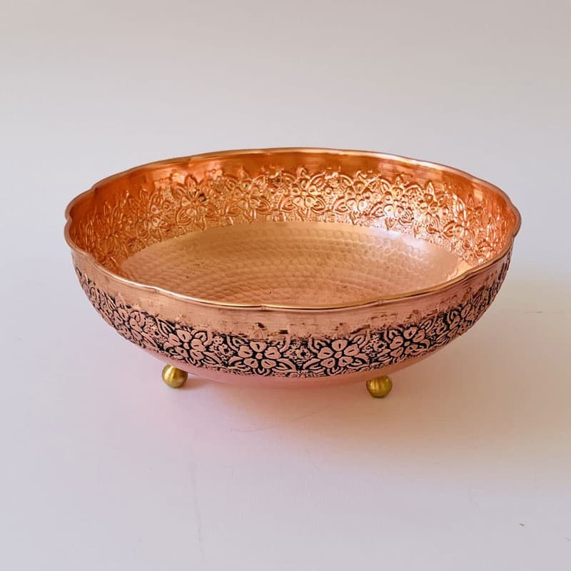 میوه خوری مسی قلم زنی پایه دار کد ZH321.14 — تصویر ۴