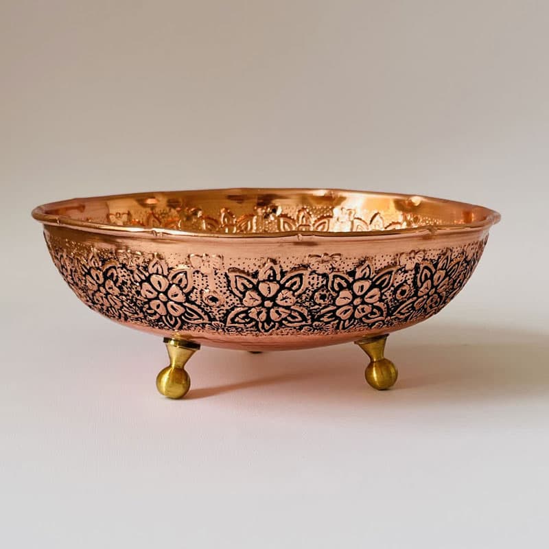 میوه خوری مسی قلم زنی پایه دار کد ZH321.14 — تصویر ۵