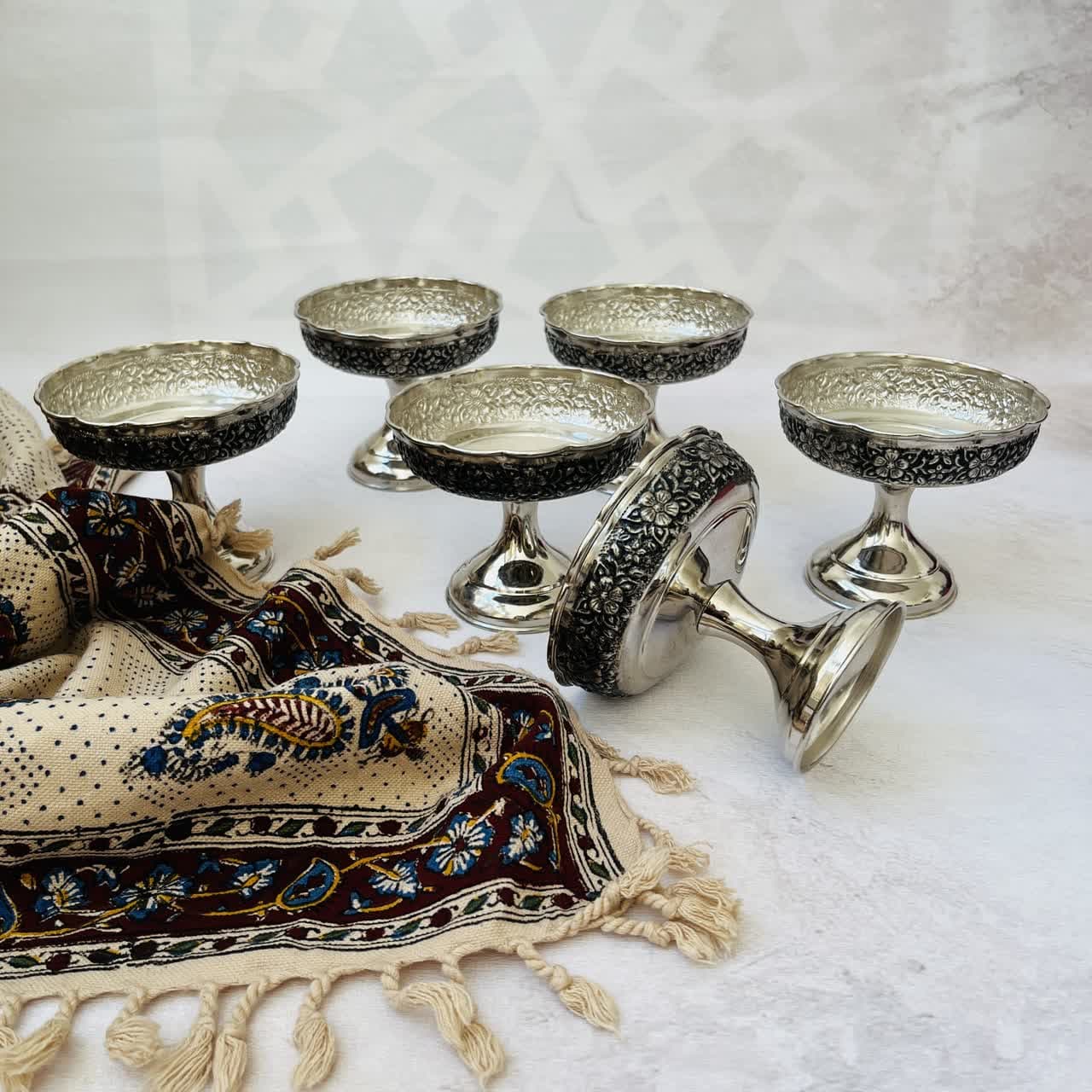 ست 6 تایی پیاله آجیل خوری کروم تک پایه ZH320.13 — تصویر ۴