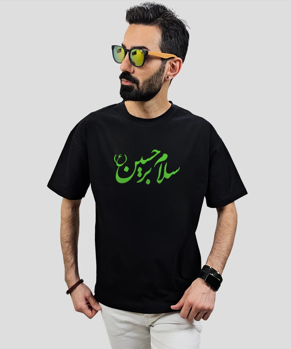 تیشرت لش مردانه و زنانه مذهبی طرح سلام بر حسین کد 409 — تصویر ۳