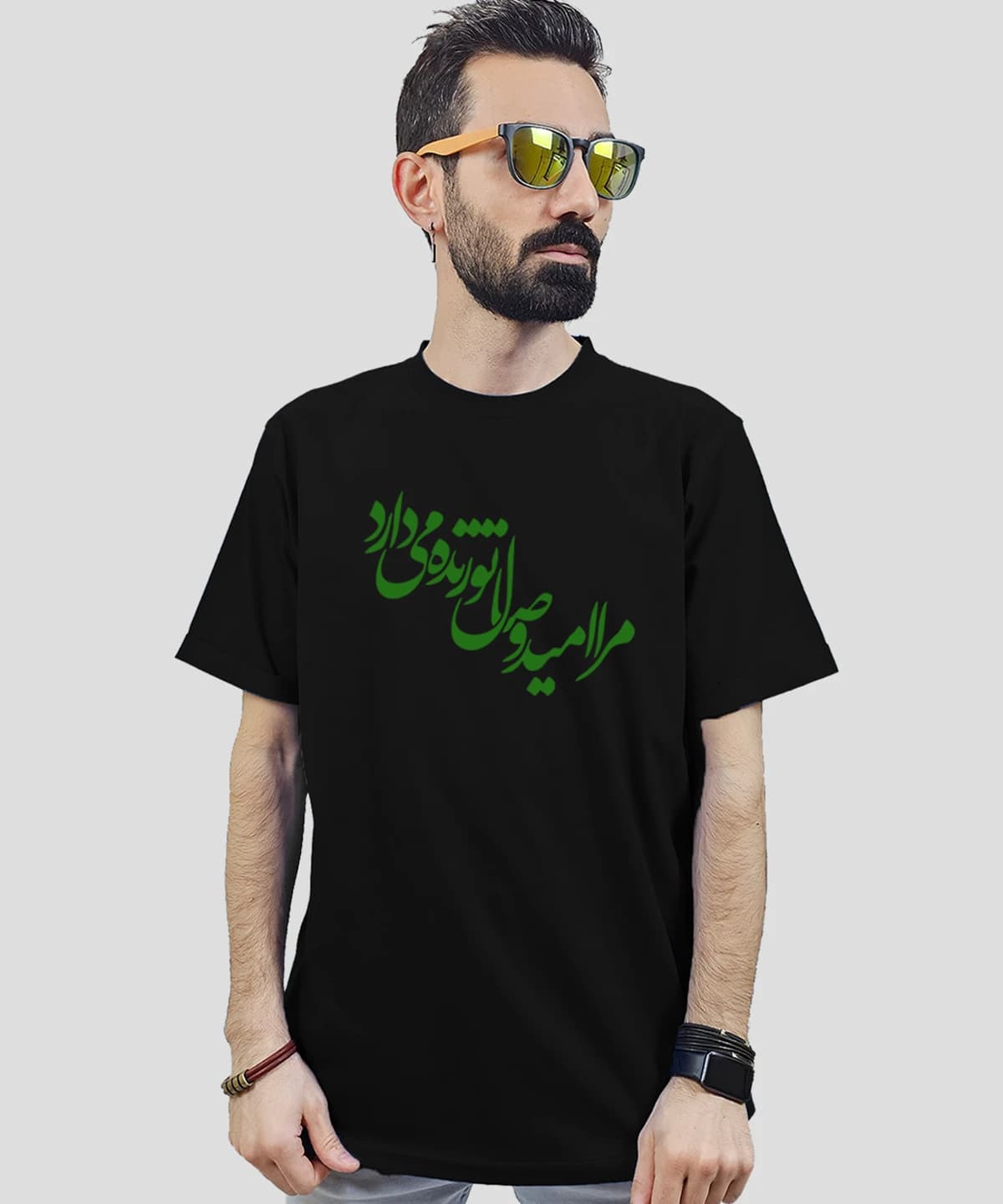 تیشرت مردانه و زنانه مذهبی طرح مرا امید وصال تو زنده می دارد — تصویر ۲