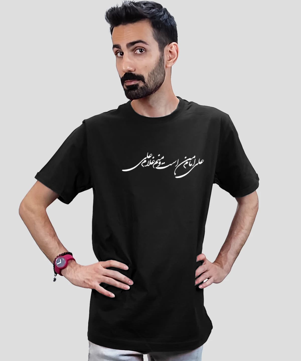 تیشرت مردانه و زنانه مذهبی طرح علی امام من است و منم غلام علی کد 522 — تصویر ۴