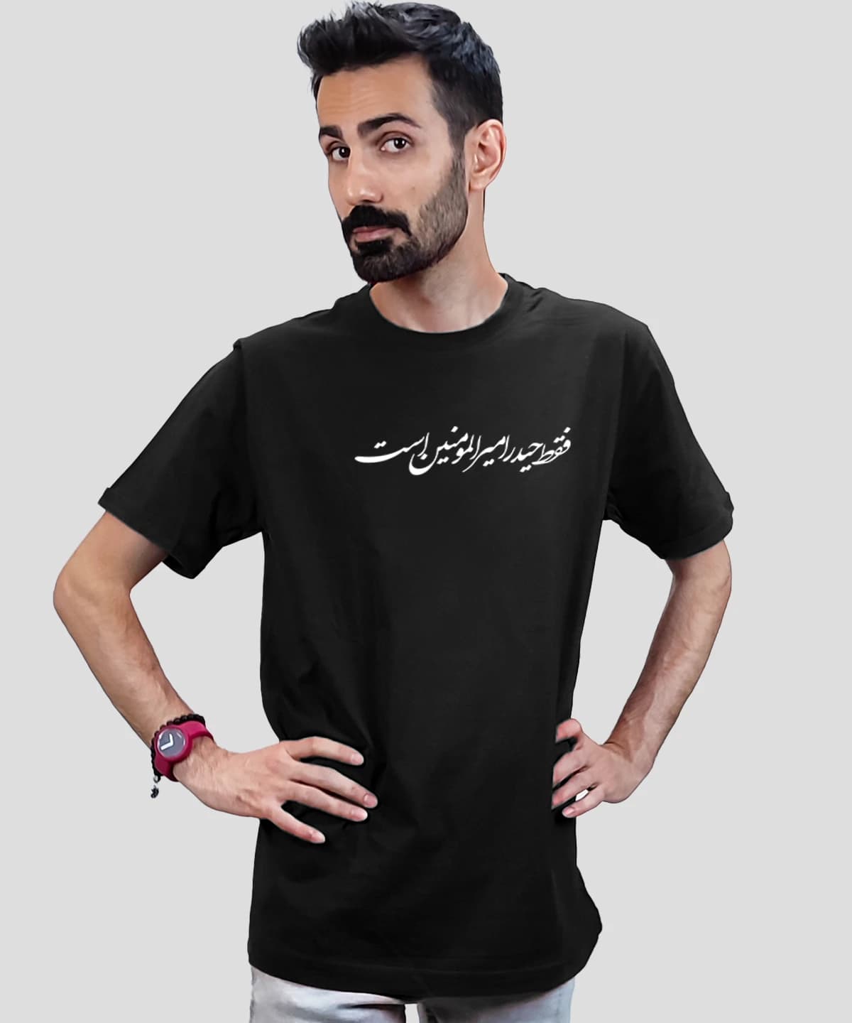 تیشرت مردانه و زنانه مذهبی طرح فقط حیدر امیر المومنین است
