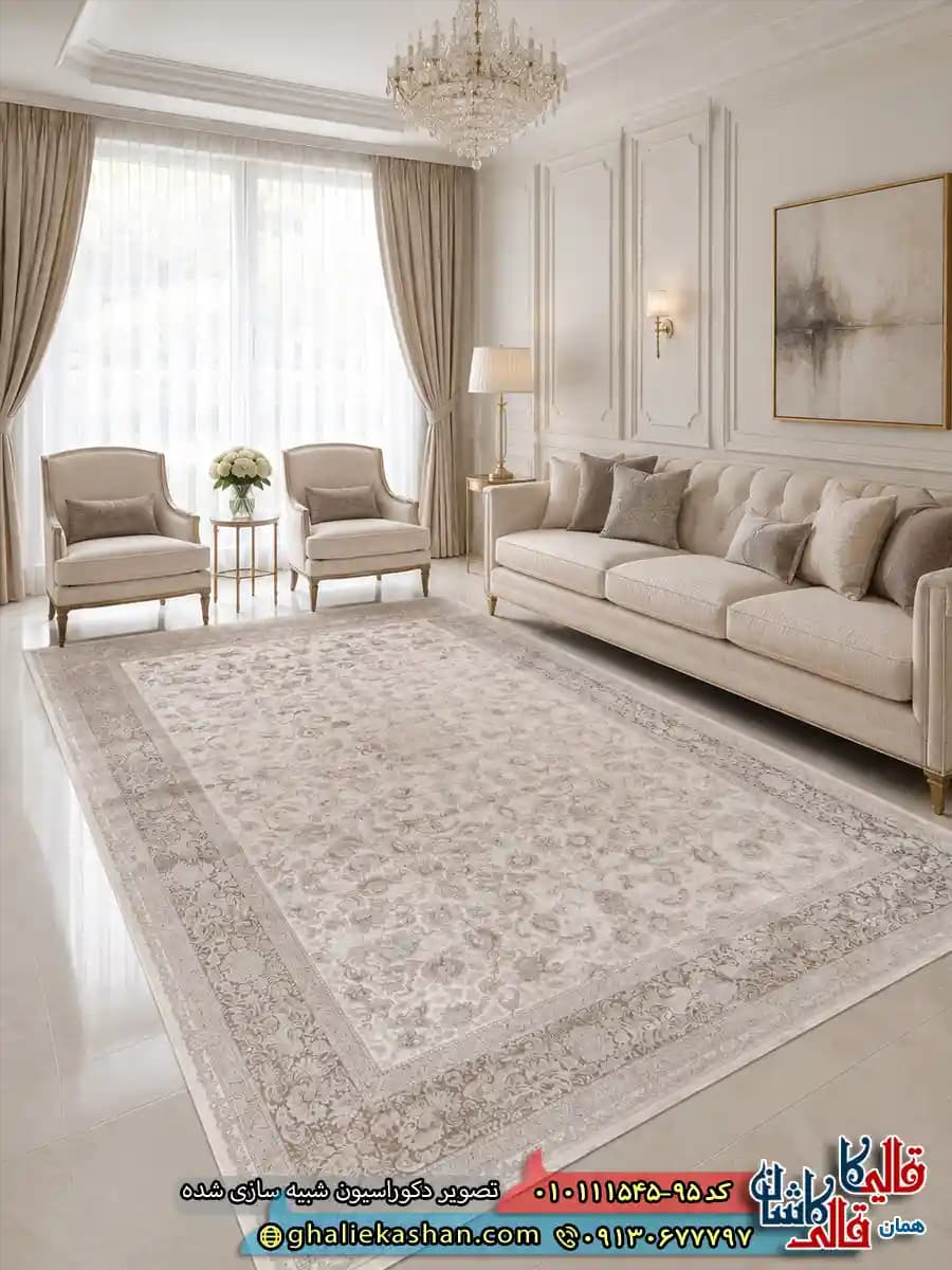 فرش وینتیج 1500 شانه طرح افشان دلارا رنگ کرم موکا گل برجسته کاشان