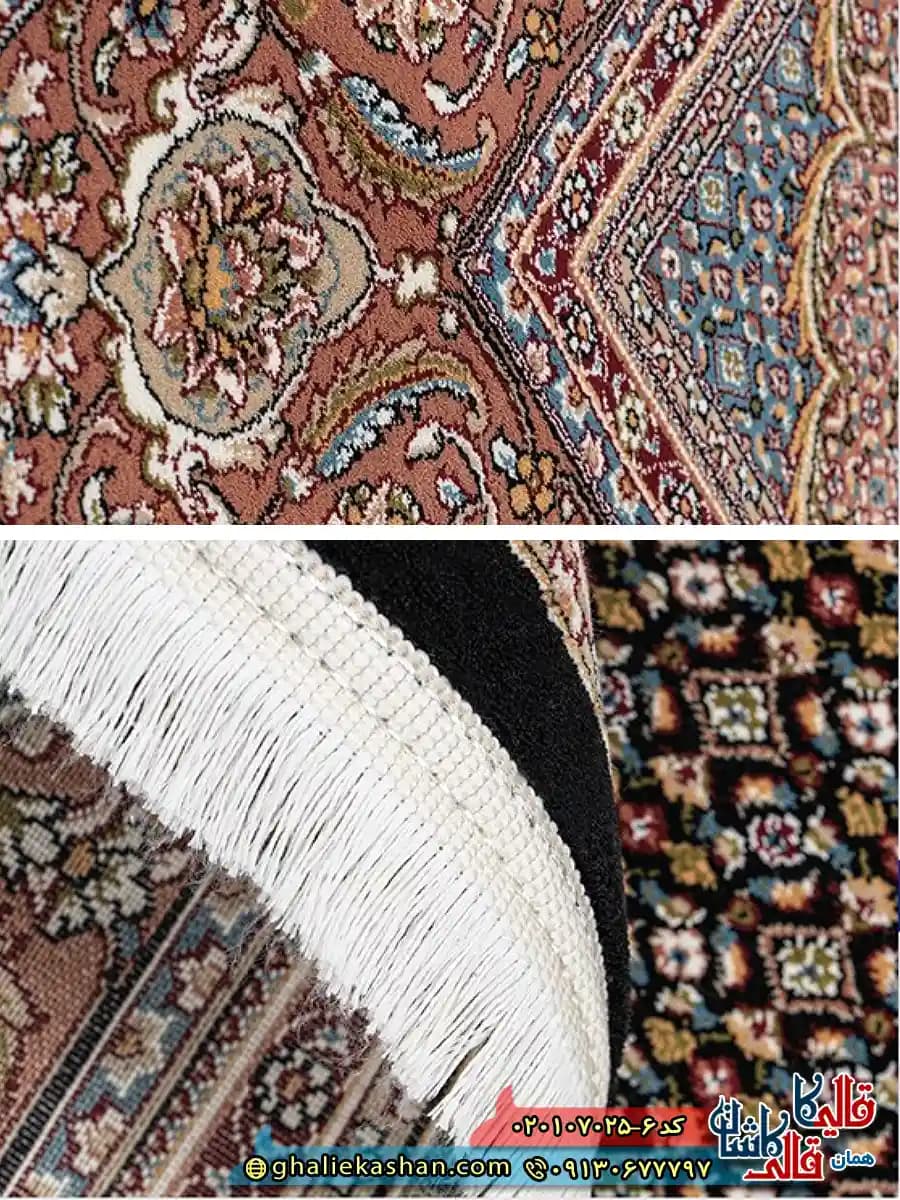 فرش کلاسیک 700 شانه اصیل طرح ریز ماهی رنگ سرمه ای کاشان — تصویر ۳