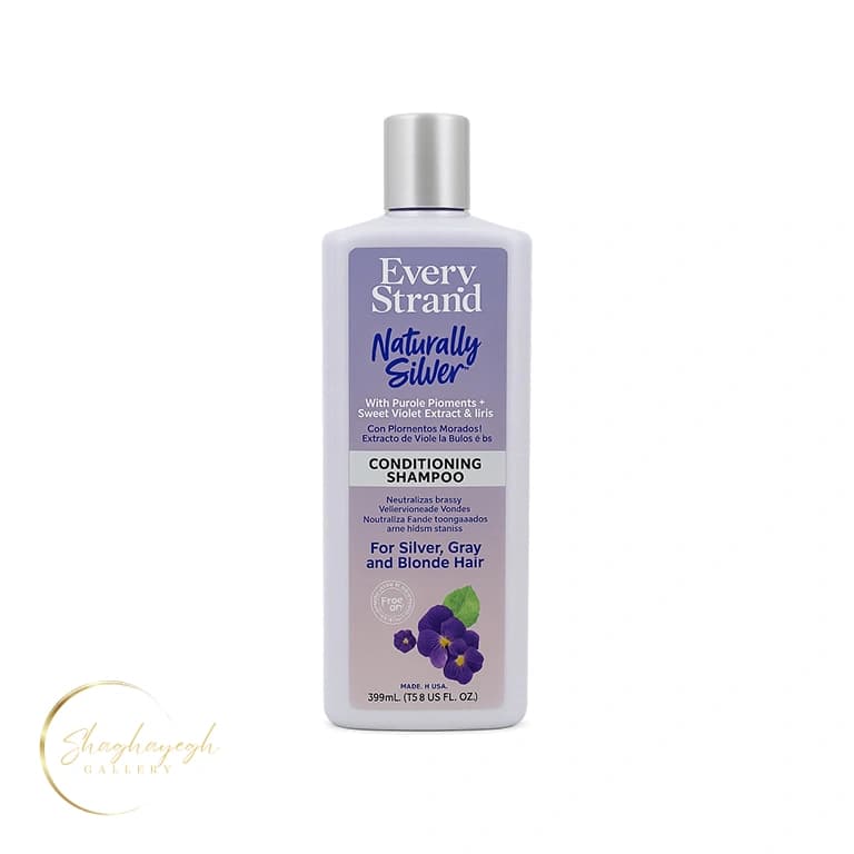 شامپو ضد زردی بنفش مناسب موهای خاکستری، بلوند و نقره‌ای اوری‌استرند Every Strand Naturally Silver Conditioning Shampoo 399ml