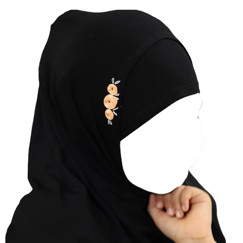 مقنعه دو تکه گل دوزی بچه گانه ویسکوز مشکی گلدوزی گلبهی کد 2203