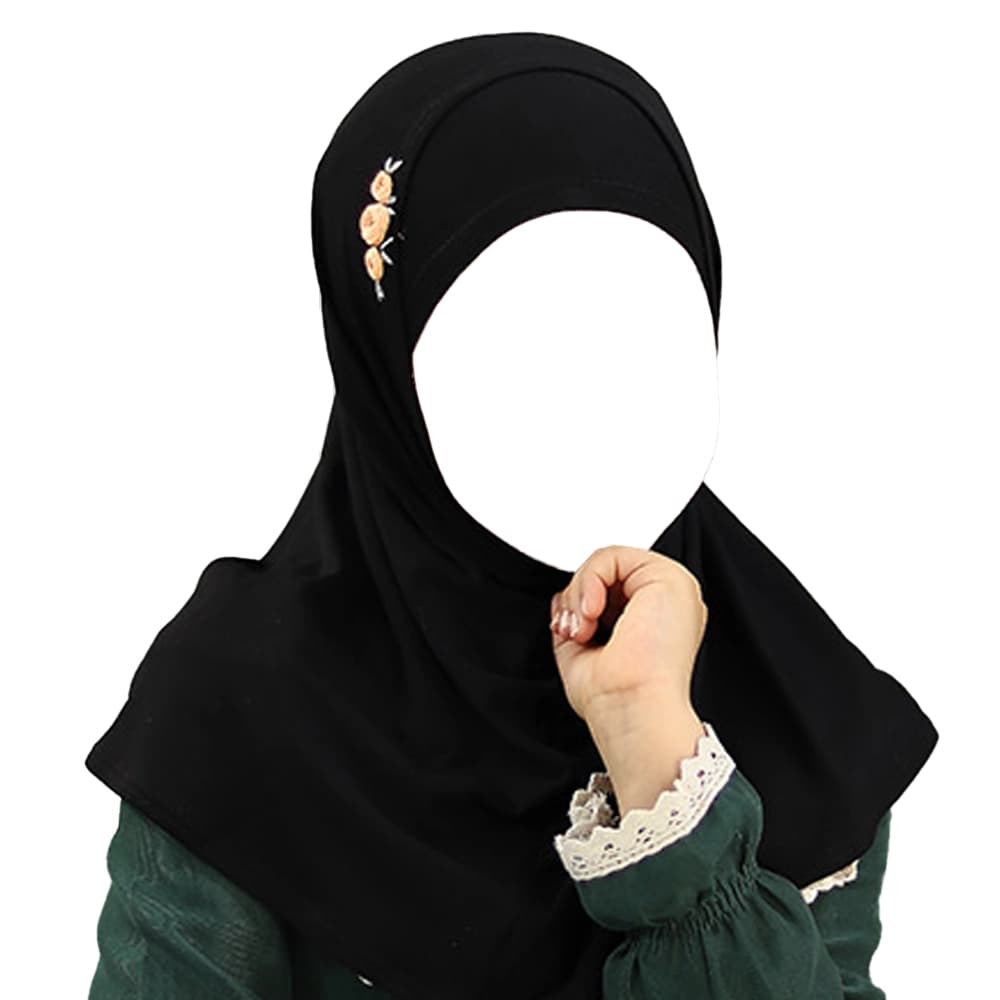 مقنعه دو تکه گل دوزی بچه گانه ویسکوز مشکی گلدوزی گلبهی کد 2203 — تصویر ۲
