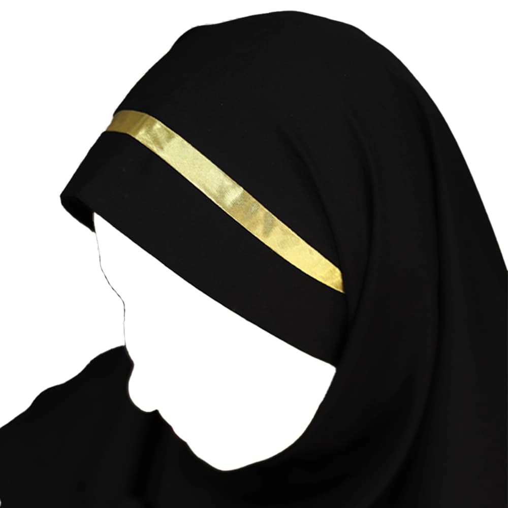 مقنعه تل دار 100 بروجرد مشکی تل کرم کد 2932 — تصویر ۲