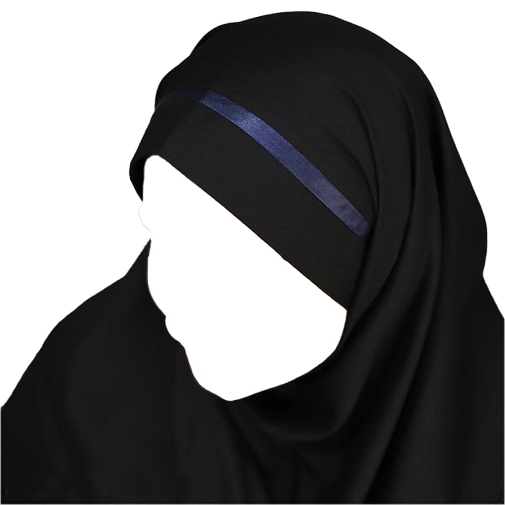 مقنعه تل دار 100 بروجرد مشکی تل سورمه ای کد 2932 — تصویر ۲