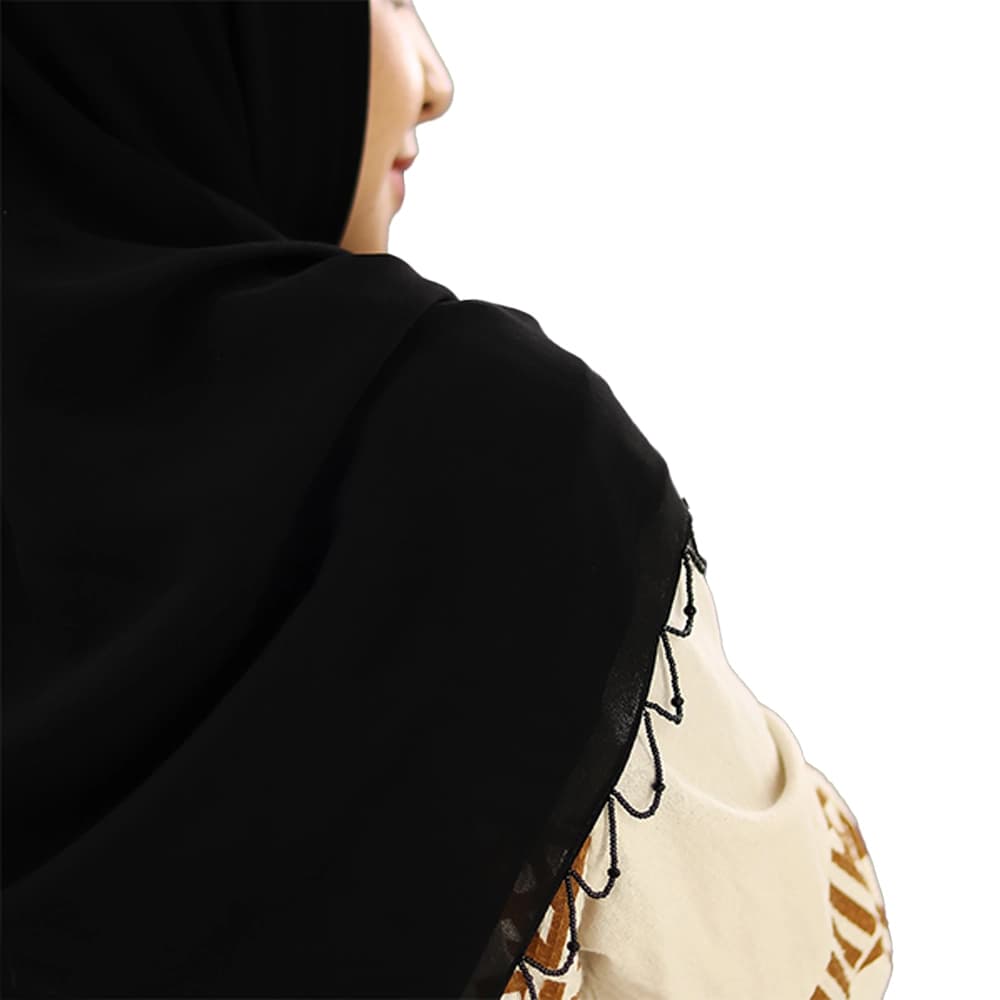روسری جواهر دوزی 130 حریر شیفون مشکی طرح 1 کد 3208 — تصویر ۳