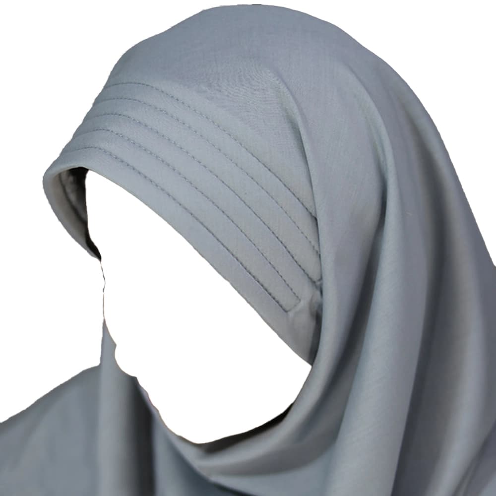 مقنعه ابر دوزی 75 تترون رنگ طوسی نقره ای کد 1504