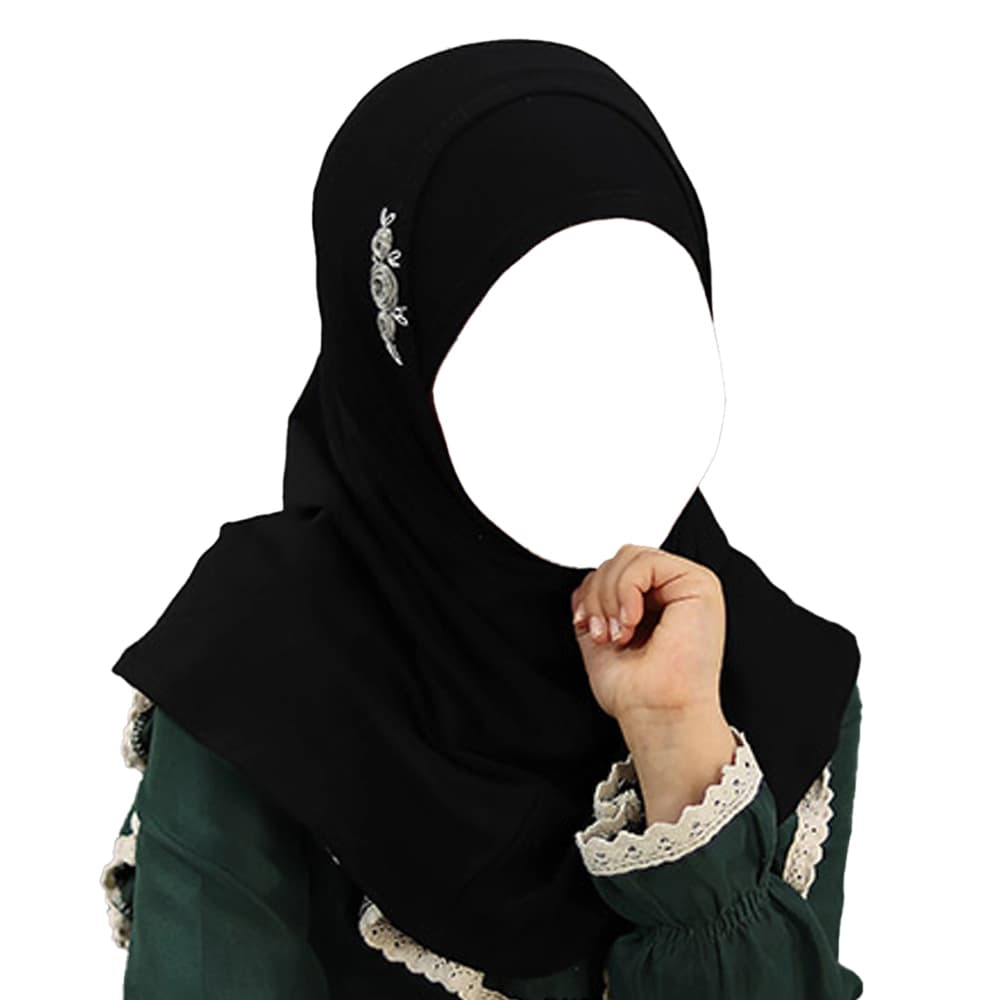 مقنعه دو تکه گل دوزی بچه گانه ویسکوز مشکی گلدوزی طوسی کد 2203 — تصویر ۲