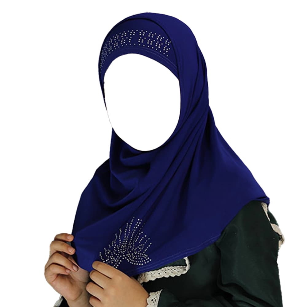مقنعه دو تکه بچه گانه ریون رنگ سورمه ای کد 2200