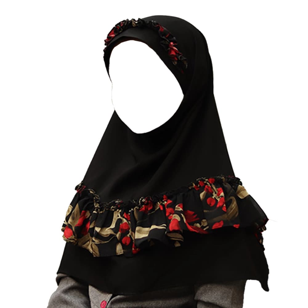 مقنعه چین دار بچه گانه ژورژت مشکی چین رنگی کد 3002